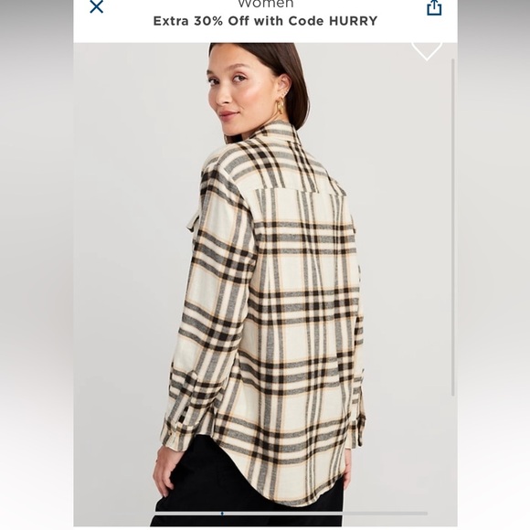 Old NAVY oversized flannel shirt XS NWT NEW white plaid - Picture 1 of 4